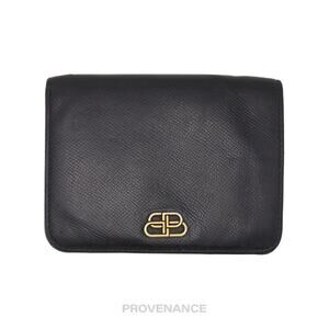 🔴 Balenciaga BB Logo Snap Wallet - Black Leather